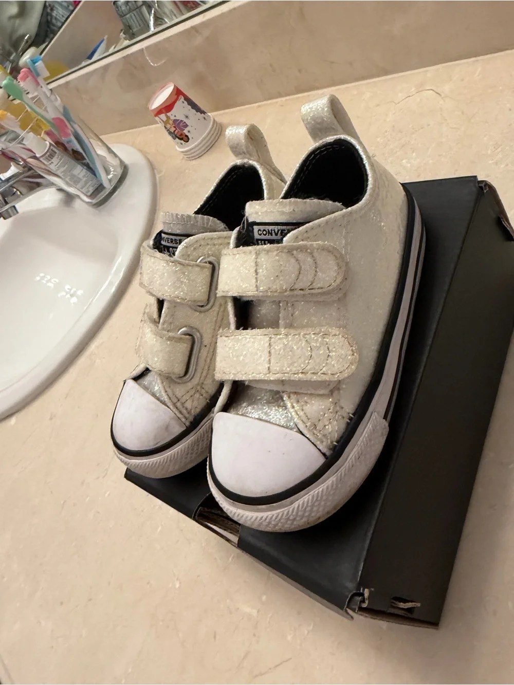 Converse Kids Glitter Double-Strap Sneakers - Iridescent White